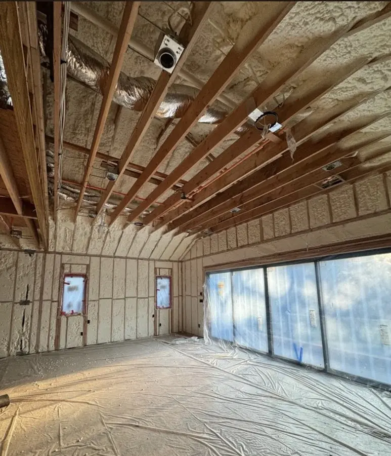 Interior walls and ceiling insulated with spray foam during new construction in Del Rio